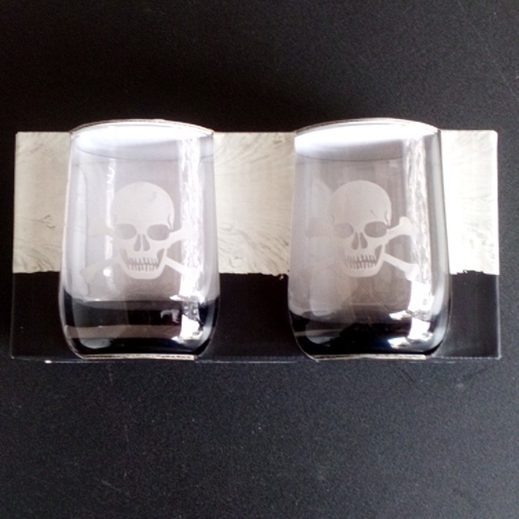 MORTAR & BONE NEW DOUBLE OLD FASHIONED SKULL GLASSES 2 piece set - Picture 1 of 7